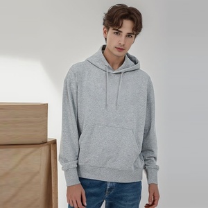 Sweat à capuche homme 6W288 280G avec logo personnalisé, couleur unie, tendance, marque jeune, personnalisable, en polaire ample anti-boulochage - Product Image 3