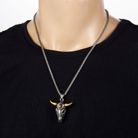 Pendentif Tête de Bœuf en Corne de Buffle, Collier Animalier en Acier Inoxydable, Bijou Punk pour Homme, Collier Taureau Bovin