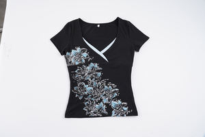 Camiseta Casual Y2K para Mujer, Cuello en V, Estampado Floral Vintage, Tejido de Punto con Impresión Digital, Corte Regular, Transpirable, Bloques de Color en Contraste - Product Image 2