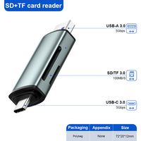 Lecteur de cartes ULT-unite en alliage d'aluminium 2-en-1 USB Type-C 5 Gbps avec fentes SD et TF