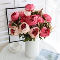Bunga Peony Sutra Buatan 13 Tangkai Gaya Eropa, Hiasan Dekoratif untuk Ruang Tamu, Meja Makan, dan Rumah