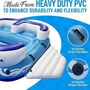 Île flottante gonflable en PVC 129*95*28 pouces pour 4 adultes, radeau de fête avec 4 porte-gobelets pour lac, plage, rivière ou piscine - Product Image 4