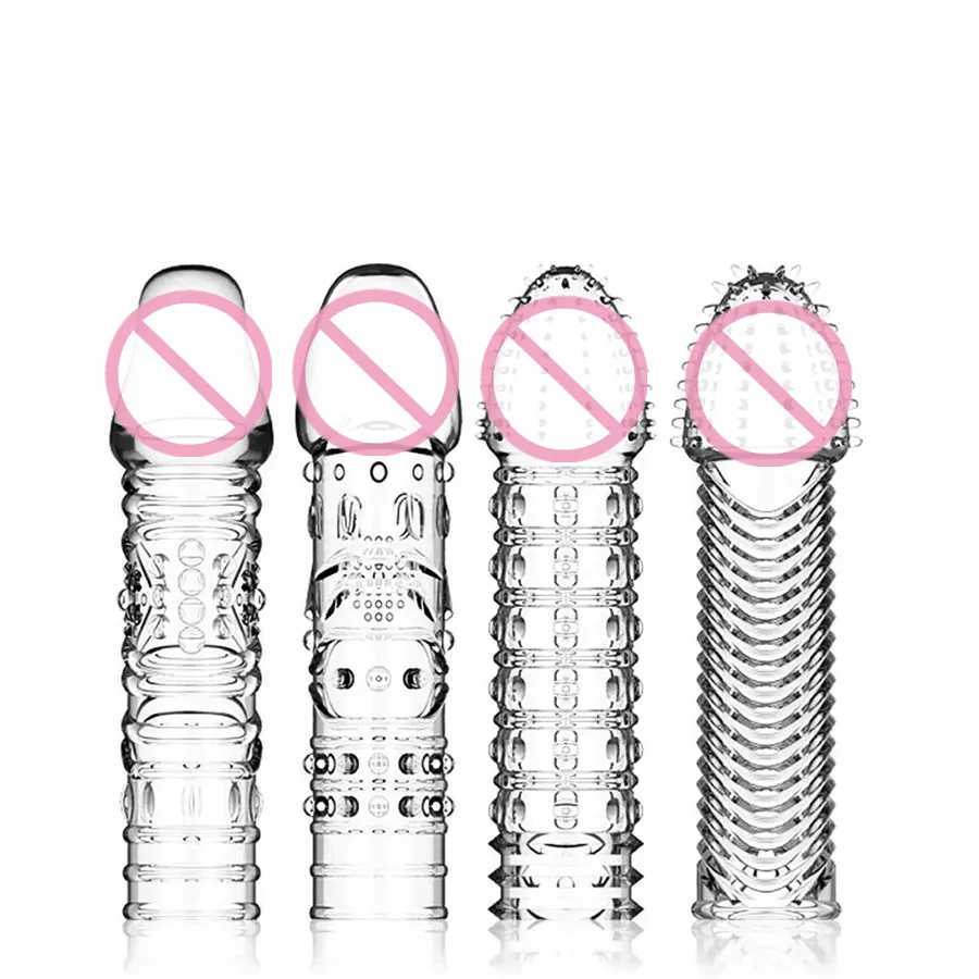 Reusable Lock Essence Crystal Penis Enlargement With Spike Dotted Penis Sleeve For Male Penis Sheath Condoms for Men