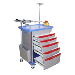 Cheap Price ABS Medical Equipment Emergency Trolley with 5 Drawers