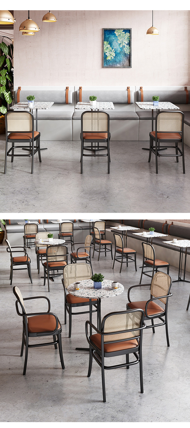 Nordic Modern French Style Solid Wood With Dining Chairs Rattan Backrest Hotel Restaurant Cafe Shop Bar Chair