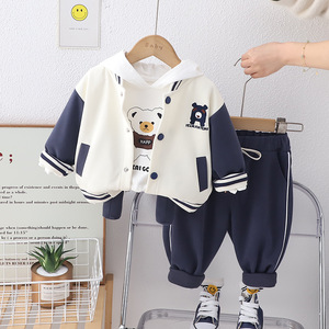 Alta qualidade três peças de algodão t-shirt set meninos outono esportes urso orelhas roupas alta qualidade ordem mínima 3pcs atacado - Product Image 4