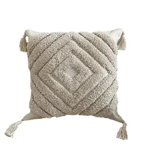 Capa de almofada tufada estilo boho moderna com borlas fronha tribal decorativa tufada para sofá-cama