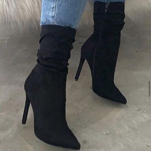Mixed Color Leopard Pattern Sexy PU Upper High Heel Mid Calf Plus Size 47 Fashion Women <b>Boots</b> Leopard Pointed Toe Side Zip - Product Image 3