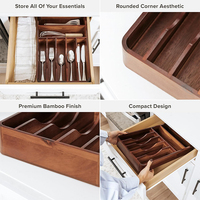 Porte-couverts en bois d'acacia avec 7 compartiments de rangement et coins arrondis pour tiroirs de cuisine