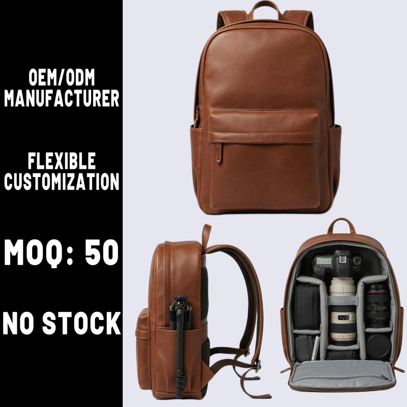 Manufacturer Premium Leather Shockproof Camera Backpack