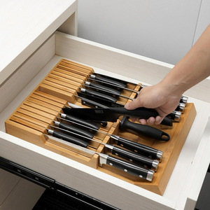 Support à couteaux en bambou 17 pièces, organiseur de rangement pour cuisine et maison, durable et multifonctionnel - Product Image 4