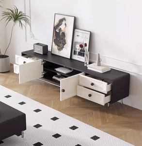 Ensemble <span class=keywords><strong>Table</strong></span> Basse et Meuble TV Nordique en <span class=keywords><strong>Bois</strong></span>, Design Moderne Noir et Blanc, Économique et Abordable pour Salon - Product Image 2
