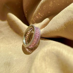 Dylam 925 Full Pink <b>Cz</b> Band Wedding <b>Rings</b> Engagement Sterling Silver 5aaaaa Baguette <b>Cz</b> Diamond Shine for Women - Product Image 5