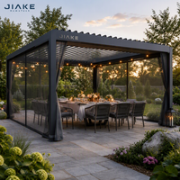 Pergola autoportante en aluminium pour bureau de jardin avec panneaux muraux en verre transparent et toit motorisé pour espace de travail à domicile ou patio