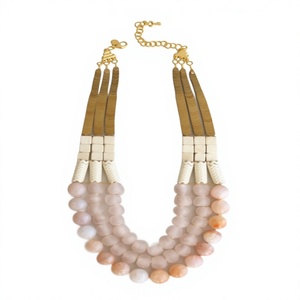 Collier fantaisie en résine acrylique plaqué or antique avec perles en pierre et accents de perles naturelles, bijoux unisexe pour femme - Product Image 5