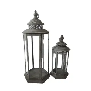 Antique Candle Lanterns Handmade Iron Antique Candle Rustic Lantern Set For Home Decoration And Christmas Decor Customizable Print Metal Material