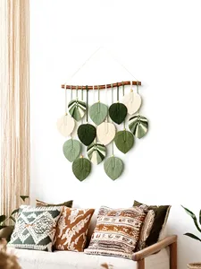 Regalos corporativos: Tapiz de macramé con hoja de Monstera estilo boho, tapiz grande de hoja de selva, arte verde natural para decoración de sala de estar, dormitorio y estudio. - Product Image 5