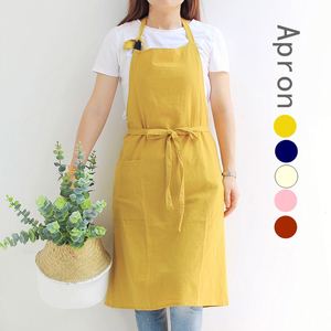 Tablier de cuisine élégant en coton et lin tissé pour adulte, jaune et bleu, 235 g/m², avec 1 à 4 poches, logo personnalisé, réglable, pour le nettoyage - Product Image 1