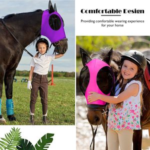 Horse Face Mask Breathable <b>Protective</b> Head Cover For Mosquito Insect Repellent Equestrian Riding Wear Blue Gray Black Purple - Product Image 4