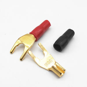 Câble de haut-parleur en caoutchouc souple rouge, noir, cuivre, plaqué or, avec connecteur banane de type Y/U, court - Product Image 4