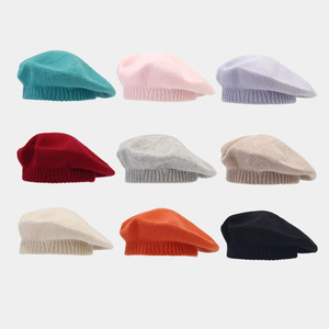 Béret de <span class=keywords><strong>peintre</strong></span> en tricot de couleur unie pour femmes, mode en poils de lapin, automne, hiver, vente en gros - Product Image 2