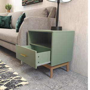 Table d'appoint design moderne pour salon, table de chevet en bois avec étagère de rangement ouverte, 1 tiroir, table de chambre à coucher, vert avocat - Product Image 4