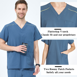 Set di Uniformi Mediche Classiche con Scollo a V per Uomo, Resistenti Tute da Infermiere e Dentista, Completo con Maglietta a Maniche Corte e Pantaloni per Veterinari e Ospedali - Product Image 2