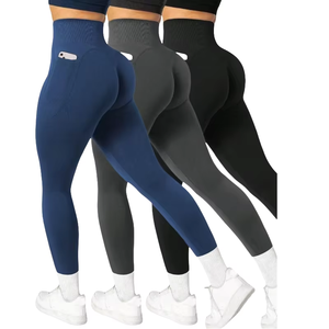 Nuovi Leggings Yoga senza cuciture da allenamento a <span class=keywords><strong>vita</strong></span> alta da donna <span class=keywords><strong>in</strong></span> pile leggero <span class=keywords><strong>pantaloni</strong></span> da Yoga 28 pollici <span class=keywords><strong>pantaloni</strong></span> morbidi elastici <span class=keywords><strong>con</strong></span> tasche - Product Image 1
