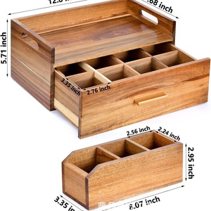 Acacia Wood <b>Tea</b> Bag <b>Box</b> Multi Functional Drawer Storage Organizer Natural Color Rectangle Tabletop Mount - Product Image 3
