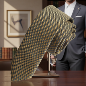 Corbata de moda delgada tejida jacquard con ojales dorados y azules - Product Image 3