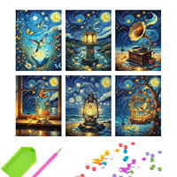 Lot de 6 kits de peinture diamant DIY pour adultes, 5D, pleine couverture, impressionnisme amusant, Van Gogh Nuit étoilée, art diamant