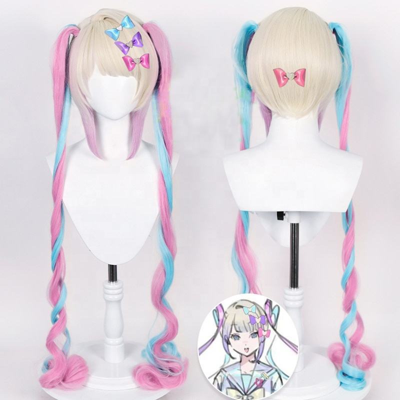 Wholesale Needy Girl Overdose KAngel Wig Cosplay With Ponytails 120cm Long Curly Multi Colors Lolita Kawaii Synthetic Hair Wig