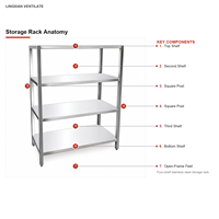 Étagère de rangement en acier inoxydable à 4 niveaux pour cuisine commerciale, étagères réglables, taille personnalisée, restaurant, entrepôt