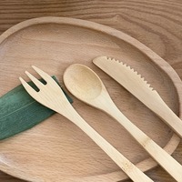 Ensemble de couverts jetables en bois de bambou biodégradable portable 3 pièces Style occidental couteau fourchette cuillère 6 pièces baguettes pour voyage