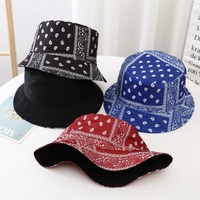 Topi Bucket motif Vintage pria, topi nelayan mode, topi Hip hop wanita reversibel
