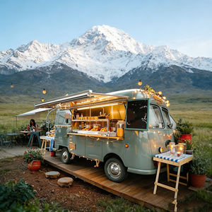 รถพ่วงสแตนเลสสตีล 4 ล้อ สไตล์เรโทร สำหรับธุรกิจจัดเลี้ยง พร้อมเคาน์เตอร์เสิร์ฟแบบเปิด สำหรับขายไอศกรีมในตลาดกลางคืน - Product Image 4