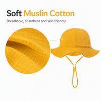 Chapeau de soleil en gaze de coton jaune moutarde personnalisable pour bébé, avec sangle réglable, en mousseline douce, pour tout-petits et enfants