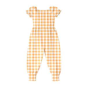 Conjunto de pelele a cuadros amarillo para bebés y niños pequeños, modelo SR4065, venta al por mayor, pelele de manga corta para niñas. - Product Image 6