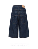 Jean large à double taille pour homme, avec ceinture superposée, clous argentés, denim indigo foncé, coupe évasée, style streetwear