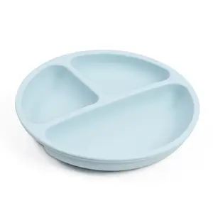 Hot Sale Non-toxic Round Soft Durable Easy to Clean Infant Tableware Suction Silicone Baby Dining Plate for Babies Feed Training