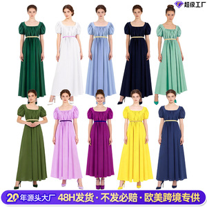 Bridgeton Vintage Regency Dress Women Adult Halloween Victorian High Waisted Tea Dress Long Gown <b>Costume</b> - Product Image 3