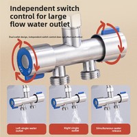 Robinet de salle de bain à double commande en acier inoxydable, robinet d'eau froide à double poignée pour toilettes et hôtels avec vanne triangulaire