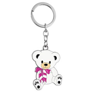 Portachiavi Teddy Rosa Chiaro in PVC e Acciaio Inossidabile, Elegante e Durevole, Portachiavi Singolo in Plastica Morbida e PVC - Product Image 1