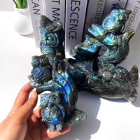 Vente en gros en vrac de statues de hiboux sculptées en cristal animaux Labradorite Flash forte hiboux doubles sculptures en cristal