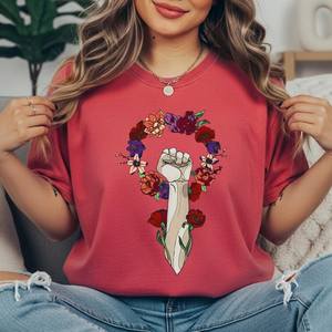 T-shirt da donna con stampa floreale, vestibilità regolare, 100% cotone, girocollo, manica corta, casual, primavera estate, regalo femminista - Product Image 3