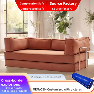 Minimalist Beige Fabric <b>Sofa</b> <b>Bed</b> with Metal Legs and Padded Arms for Living Room - Product Image 4