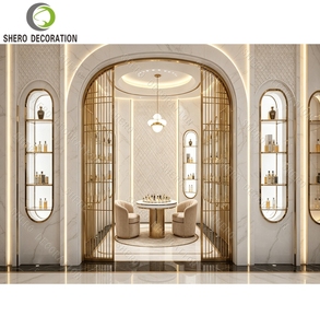 Présentoir de Parfums de Luxe Personnalisé avec Cadre Doré et Marbre, Meuble Vitrine Lumineux pour Magasin de Parfums Tendance - Product Image 3