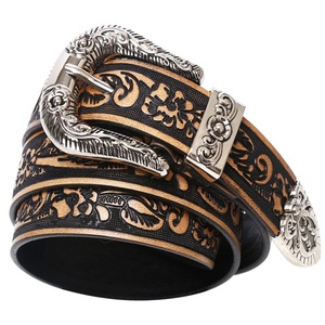 Ceinture décontractée en cuir de vachette pleine fleur avec boucle en alliage, motif floral gaufré petite <span class=keywords><strong>rose</strong></span>, personnalisable unisexe pour femmes et hommes, largeur 3,8 cm - Product Image 2