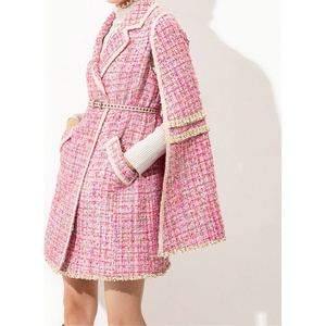 Cappotto da donna bavero doppio petto <span class=keywords><strong>di</strong></span> media lunghezza senza maniche elegante Poncho <span class=keywords><strong>giacca</strong></span> con mantello <span class=keywords><strong>di</strong></span> <span class=keywords><strong>Tweed</strong></span> rosa - Product Image 1