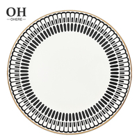 Assiette de présentation en céramique noire classique à motif géométrique en porcelaine fine, assiette ronde pour steak, décoration de mariage